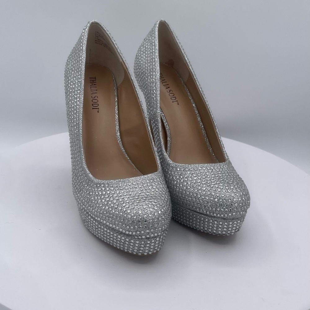 THALIA SODI EMBELLISHED CRISTA WOMENS PLATFORM PUMP SIZE 7 COLOR SILVER LUR NWT
